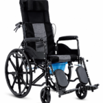 Fauteuil roulant inclinable en acier à dossier haut T-2414 pour soins et mobilité :